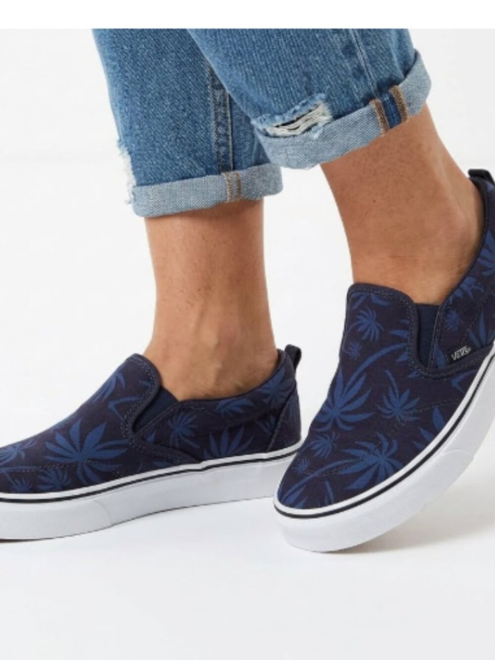 Vans Slip-On Youth Size 7 Blue Palm Leaf Tropical Print Sneakers New